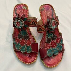 Elite By Corkys Coral Navaho Sandals with Turquoise Floral Accents